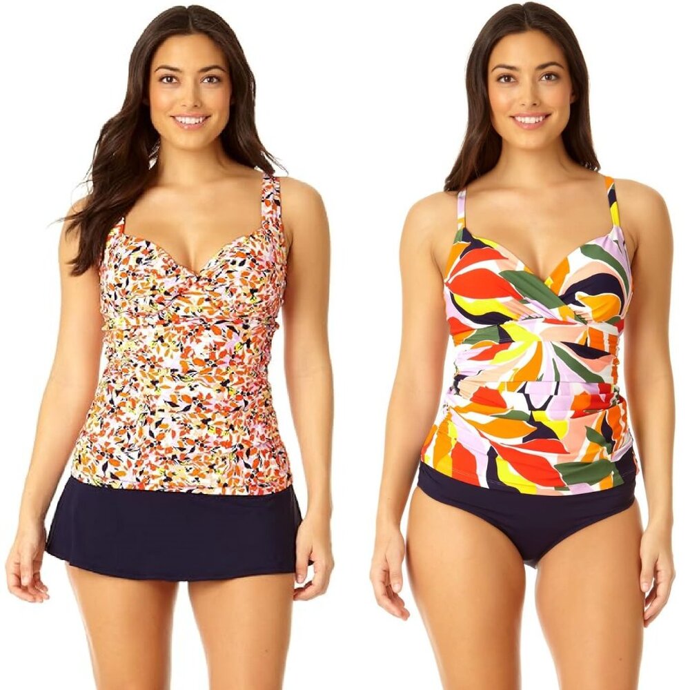 NWT Anne Cole Bra Size Retro Twist Front Underwire Tankini Top C-DD $100 LLL245